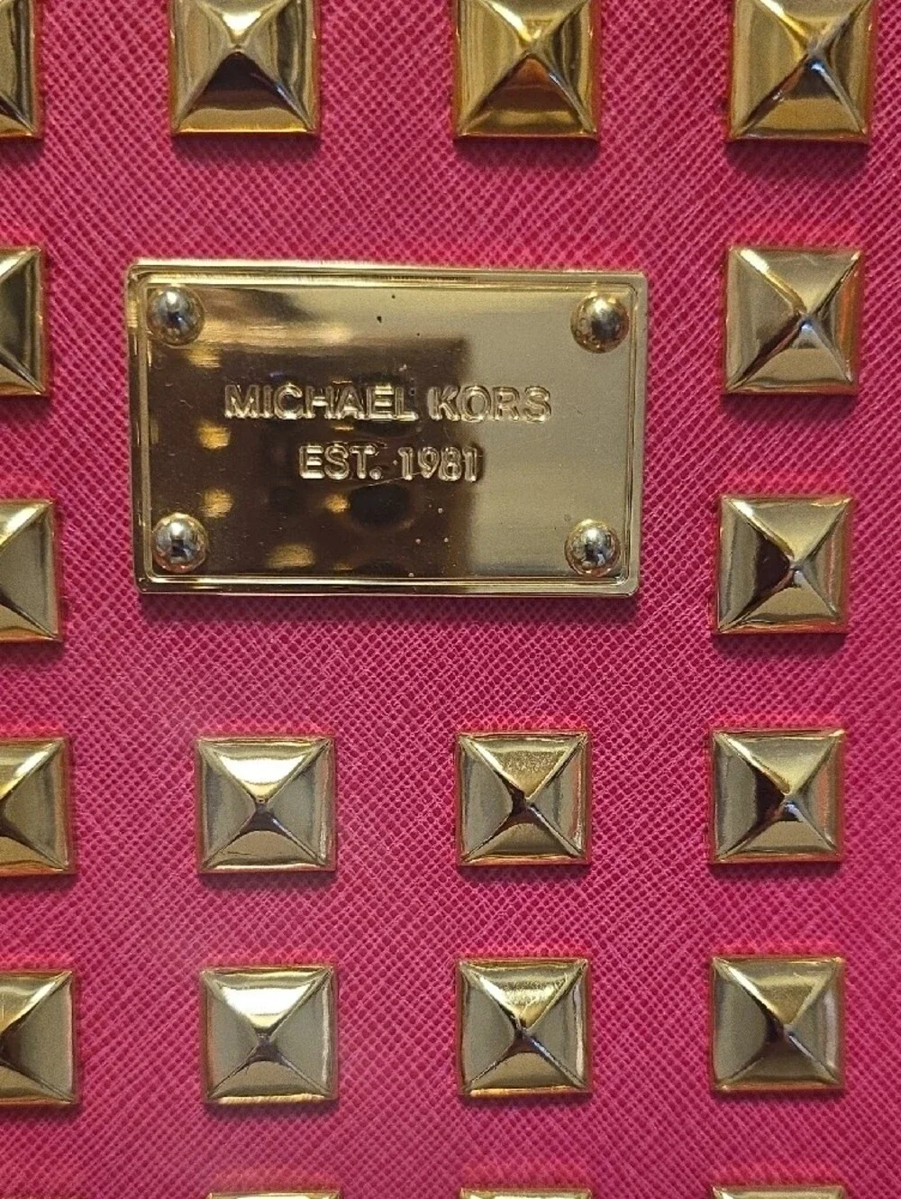 Michael Kors Hot Pink Studded Zip Clutch with Gold Hardware